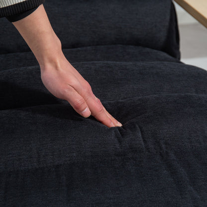 Wood Lounge Chair, Upholstered Recliner Lounge Seat with Adjustable Footrest, Armchair for Living Room, Bedroom, Balcony, Office, Black