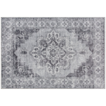 Vintage Floral Area Rug | Machine Washable | Soft Flannel 100% Polyester | TPR Non-Slip Backing | Foldable | 230x160cm | Grey | Living Room Bedroom Dining Room Home Office
