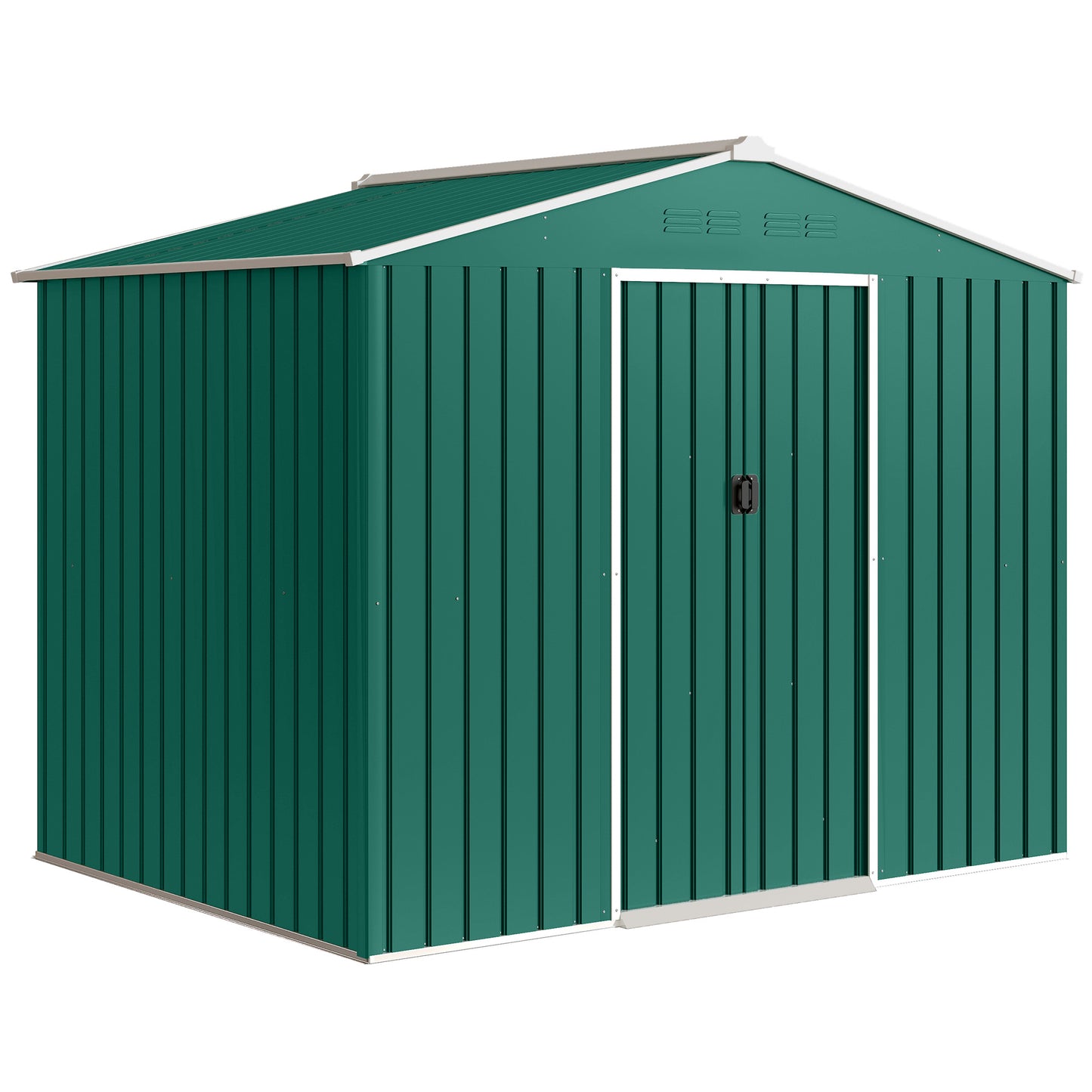 Large Galvanised Steel Garden Storage Shed | Double Sliding Door | 4 Ventilation Slots | Sloped Roof | 20kg/m² Snow Load | 236x171x191cm | Bikes Scooters Tools & Bins | Green