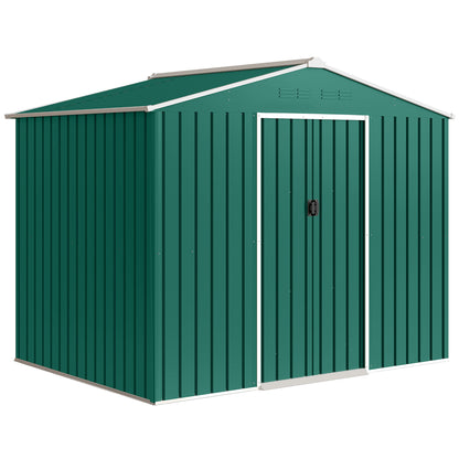 Large Galvanised Steel Garden Storage Shed | Double Sliding Door | 4 Ventilation Slots | Sloped Roof | 20kg/m² Snow Load | 236x171x191cm | Bikes Scooters Tools & Bins | Green
