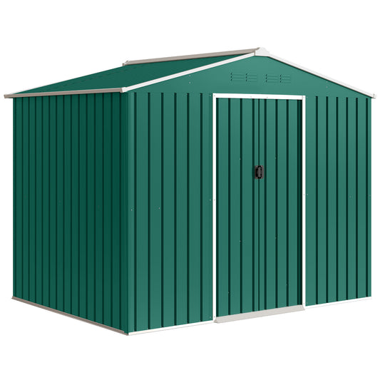 Large Galvanised Steel Garden Storage Shed | Double Sliding Door | 4 Ventilation Slots | Sloped Roof | 20kg/m² Snow Load | 236x171x191cm | Bikes Scooters Tools & Bins | Green