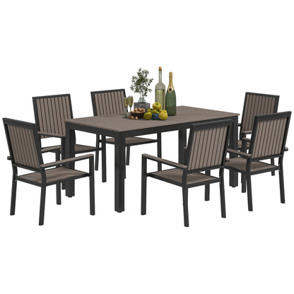 6 Seater Garden Dining Set with Stackable Chairs, Aluminium Frame, Rectangular Plastic Top, Garden Furniture Set, Outdoor Dining Table and Chairs