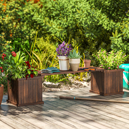 2-in-1 Wooden Garden Planter & Bench | Raised Beds Both Ends | Drainage Holes | Non-Woven Lining | 110kg Bench | 25kg Planters | Water-Based Varnish | 176x38x40cm | Carbonised Finish