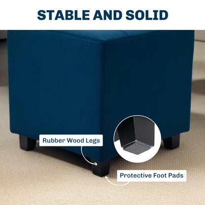 Velvet-Feel Square Ottoman - Blue