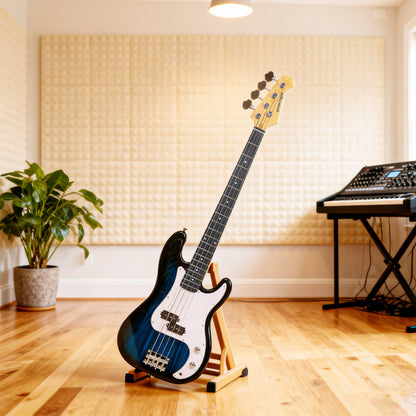 SPORTNOW 4-String Full-Size Electric Bass Guitar | Blue | 115x33x6cm | Maple Neck & Fretboard | Platane Body | Right-Hand | 15W Amp | Gig Bag | Strap | 3 Picks | 2.5m Cable | Beginner Set