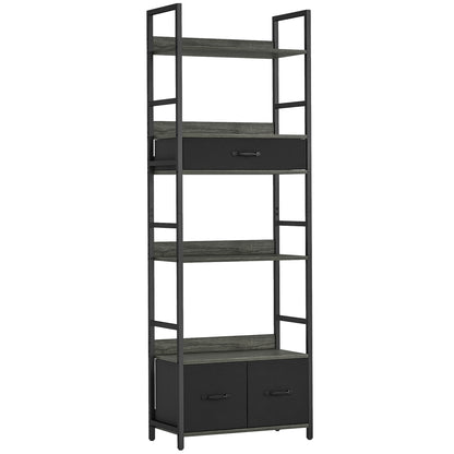 Industrial Bookcase, 6-Tier Tall Bookshelf with 3 Fabric Drawers - Grey