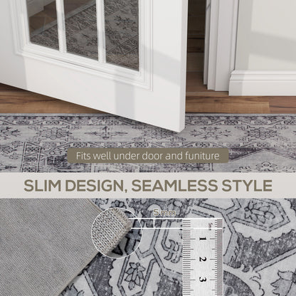 Vintage Floral Area Rug | Machine Washable | Soft Flannel 100% Polyester | TPR Non-Slip Backing | Foldable | 290x200cm | Grey | Living Room Bedroom Dining Room Home Office