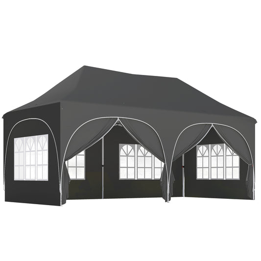 3x6m Pop Up Gazebo | UPF30+ 210D Oxford | Peak Top | 6 Sidewalls | 4 Windows | 2 Zip Doors | 6 Sandbags | 15-20 People | Wind Level 4-6 | Dark Grey
