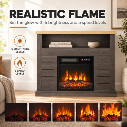 Electric Fireplace Suite | 1800W Fire & Charcoal Grey Surround | 96.5cm, Open Shelf & Wood-Effect Top | LED Flames, Remote & Timer