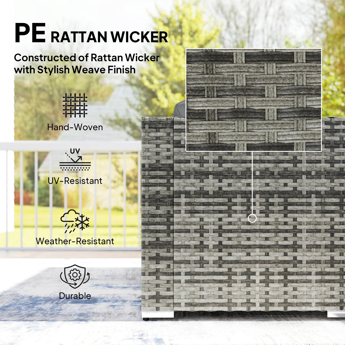 10-Piece PE Rattan Garden Furniture Set | 6 Chairs | 3 Footstools | Tempered Glass Dining Table | 10cm Zip Cushions | 4 Accent Pillows | L-Shaped Feet | 120kg Capacity | Grey & Dark Grey