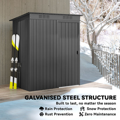 Galvanised Steel Garden Storage Shed | Aluminium Slot-Base Easy Assembly | 50% Fewer Screws | Sliding Door | Integrated Vents | 50kg/m² Snow Load | 159x106x181cm | 1.37m² | Dark Grey