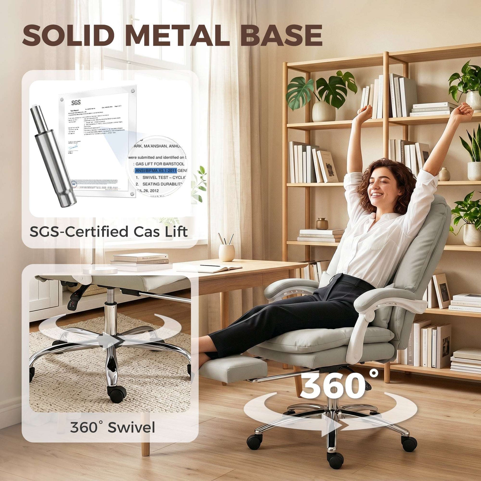 Ergonomic Executive Reclining Office Chair | 155° Recline | Retractable Footrest | Lumbar Pillow & Headrest | 16.5cm Seat Cushion | EN1335 & BS5852 Certified | 120kg Capacity | Khaki