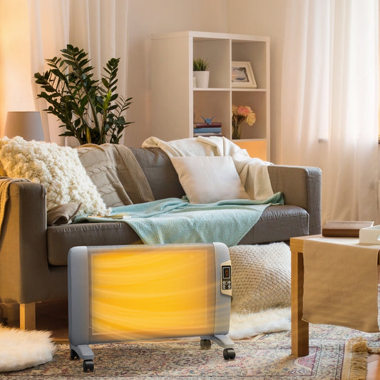 Mica Electric Space Heater, Portable for Home with 2 Heat Settings, Living Room, Study, Garage, Adjustable Temperature 15-40°C, 1000W/2000W, Grey