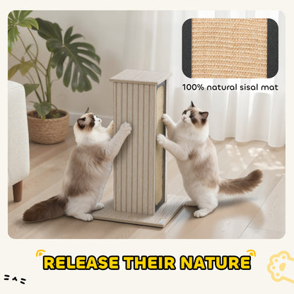 PawHut 63cm Cat Scratching Post, Cat Scratcher with Replaceable Scratching Board, Top Perch, Sisal Scratch Mat, Oak