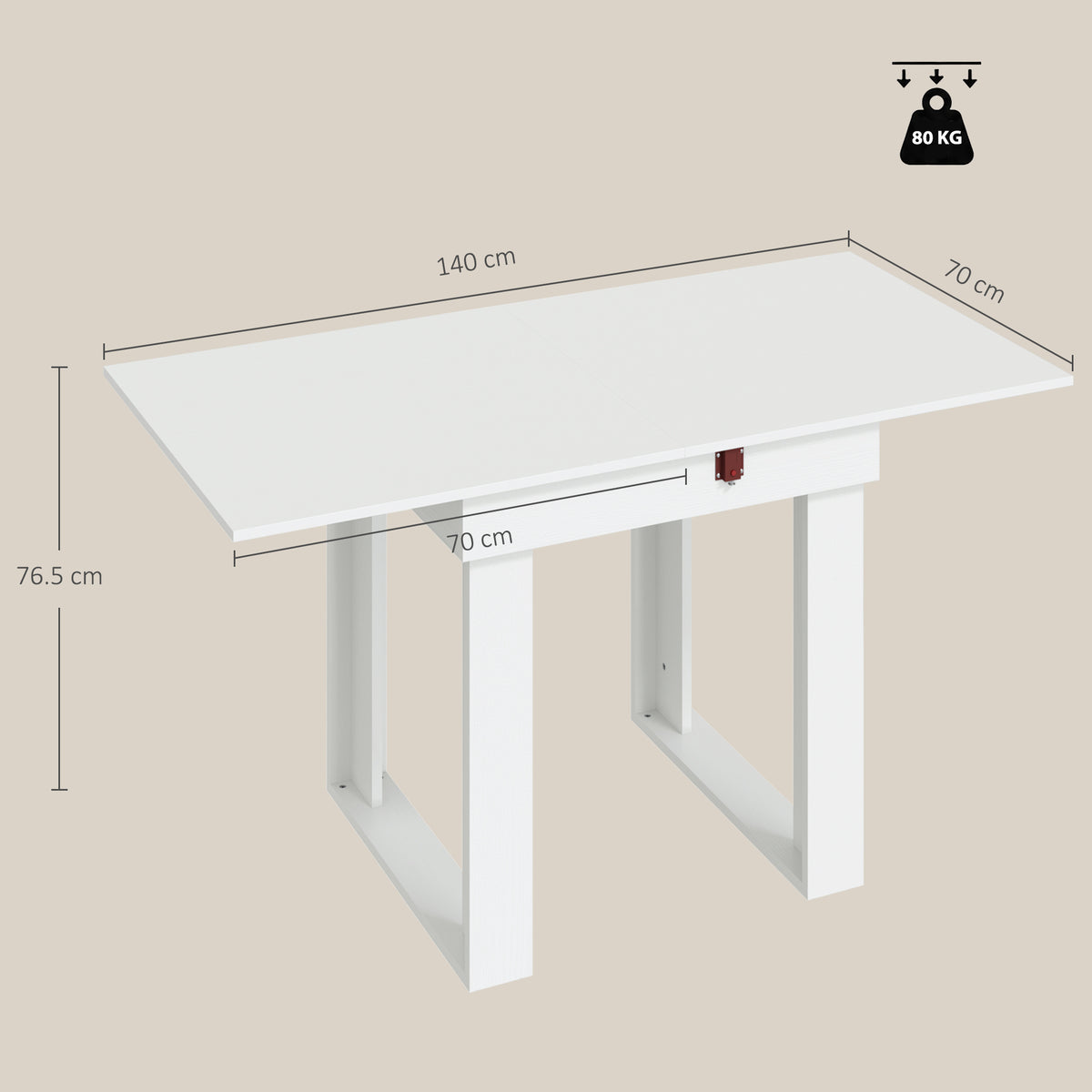 Extendable Folding Dining Table with Hidden Storage | Steel Rail | 70cm to 140cm | Seats 2 to 4 | Melamine Particleboard | Non-Slip Felt Pads | Wall-Flat Storage | White | 140x70x76.5cm | 80kg Capacity