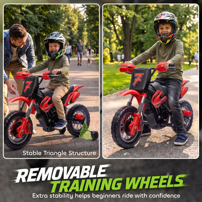 AIYAPLAY 12V Kids Electric Ride-On Motorbike | Red, Orange or Green | Dual 35W Motors, Training Wheels & Rear Suspension | Ages 3–6