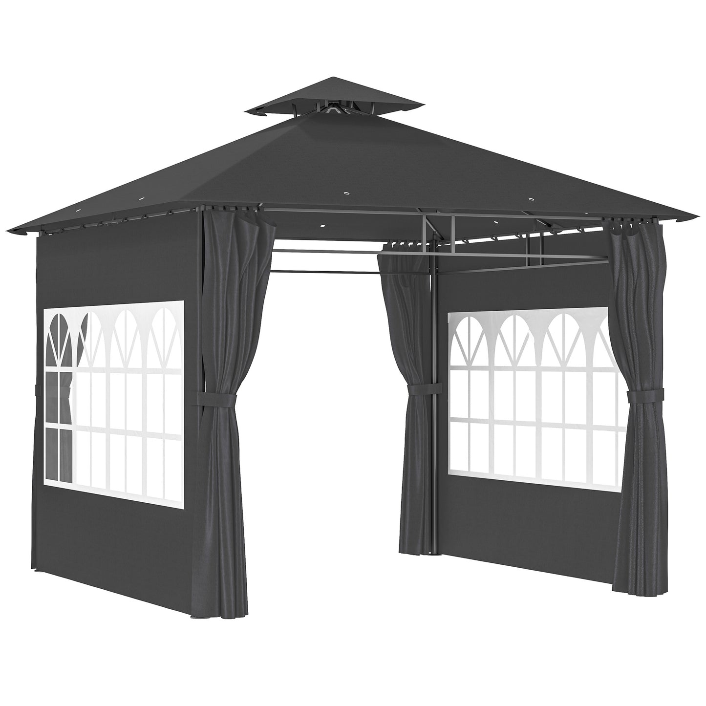 Outsunny 3 x 3 m Garden Gazebo, Double Roof Metal Gazebo with Removable Sidewalls and Church Windows, Outdoor Canopy Shelter