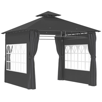 Outsunny 3 x 3 m Garden Gazebo, Double Roof Metal Gazebo with Removable Sidewalls and Church Windows, Outdoor Canopy Shelter