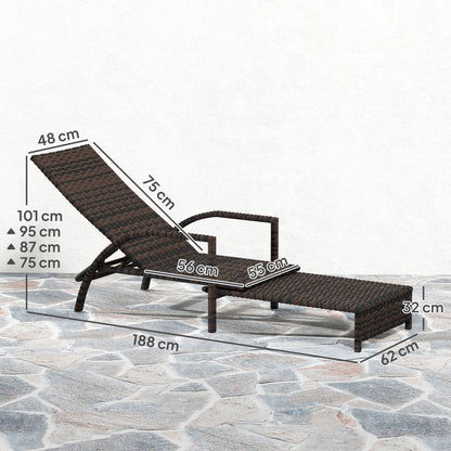 Outsunny PE Rattan Sun Lounger with Adjustable Backrest - Mixed-brown