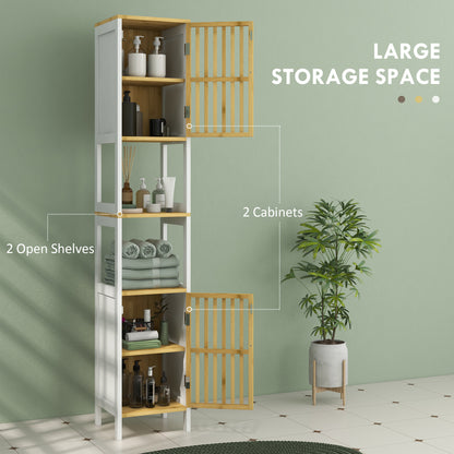 Bamboo-Blend Retro Vintage Style Cut-Out Tall Bathroom Storage Unit