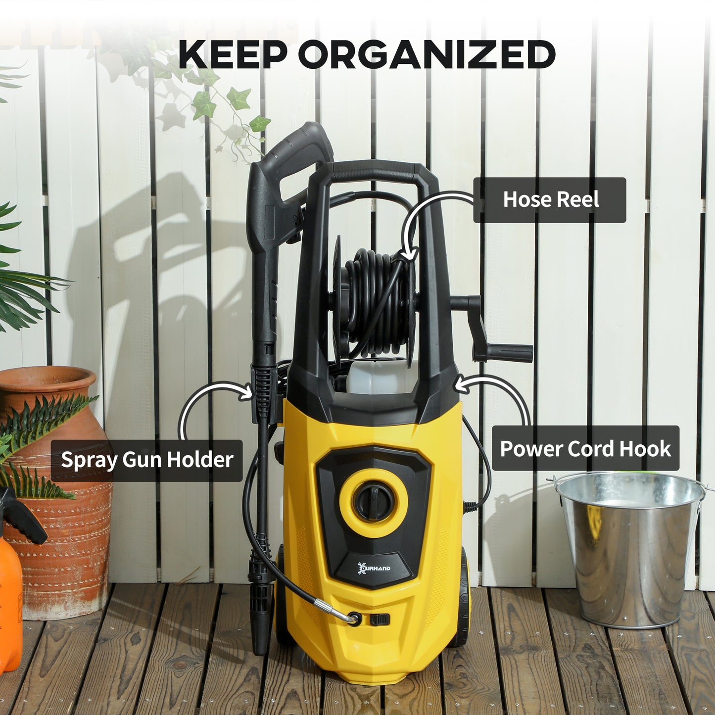 DURHAND 1800W High Pressure Washer, 150 Bar Pressure, 510 L/h Flow, High-Performance Portable Power Washer Jet Wash Cleaner with 6M Hose