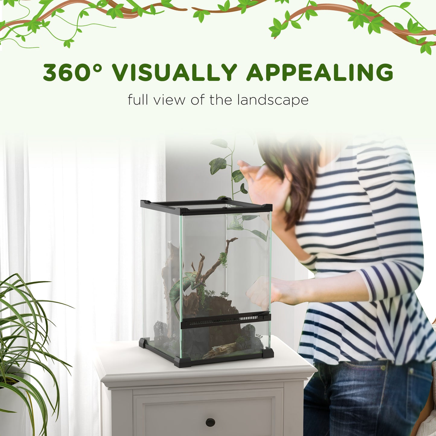 PawHut 12L Vivarium for Lizards Frogs Snakes Turtles Tortoises w/ Anti Escape Design, Ventilation