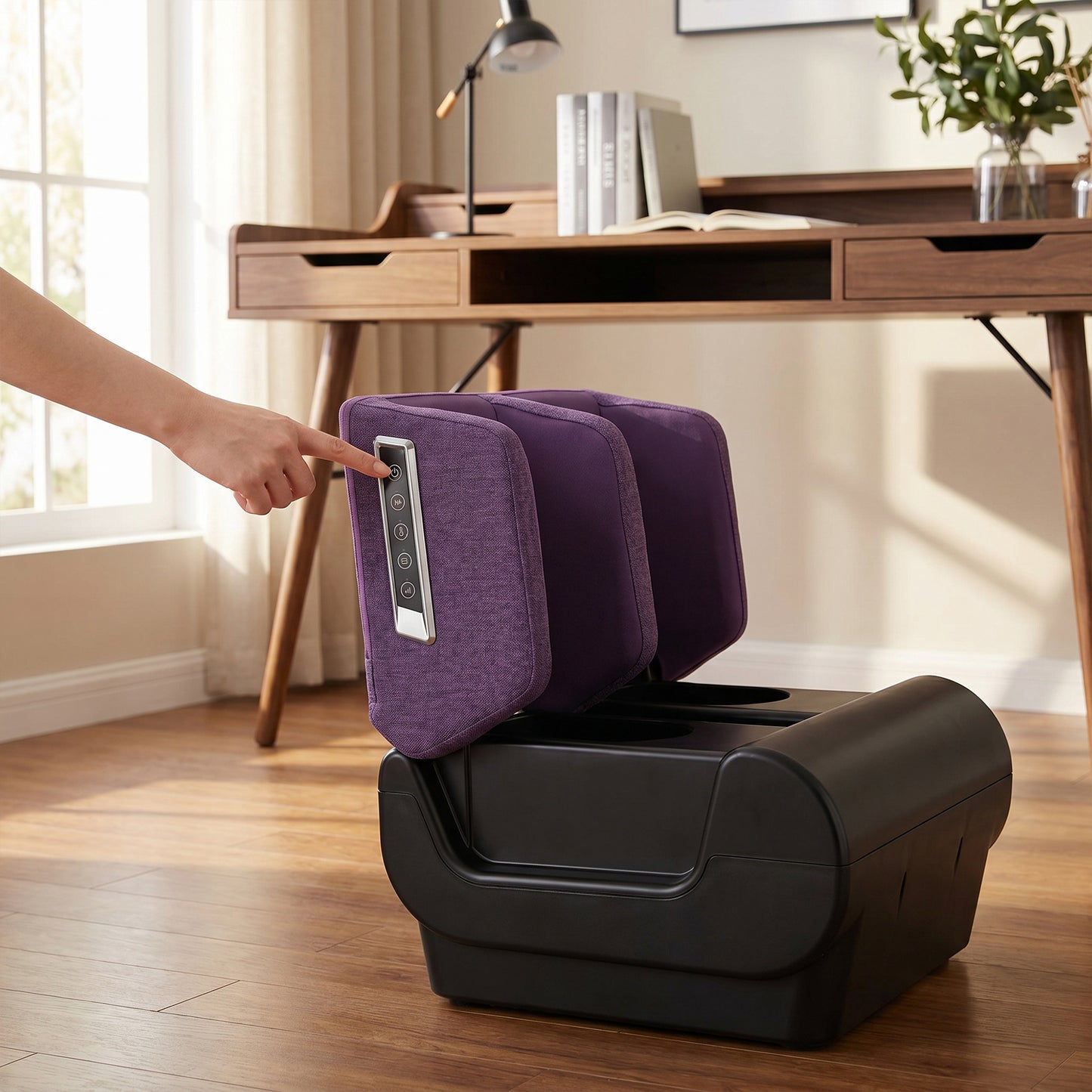 2-in-1 Foot & Calf Massager Ottoman | Heat | 360° Air Compression | 3 Modes & Intensities | Washable Sleeves | Purple & Black