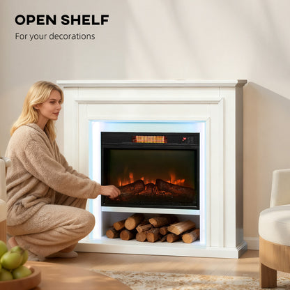 Electric Fireplace with RGB LED Lights, Realistic Flame Effect & 3 Brightness Levels, 1800W Inset Electric Fire and Mantel Reach up to 30 m² Space with Remote & Timer for Living Room, White