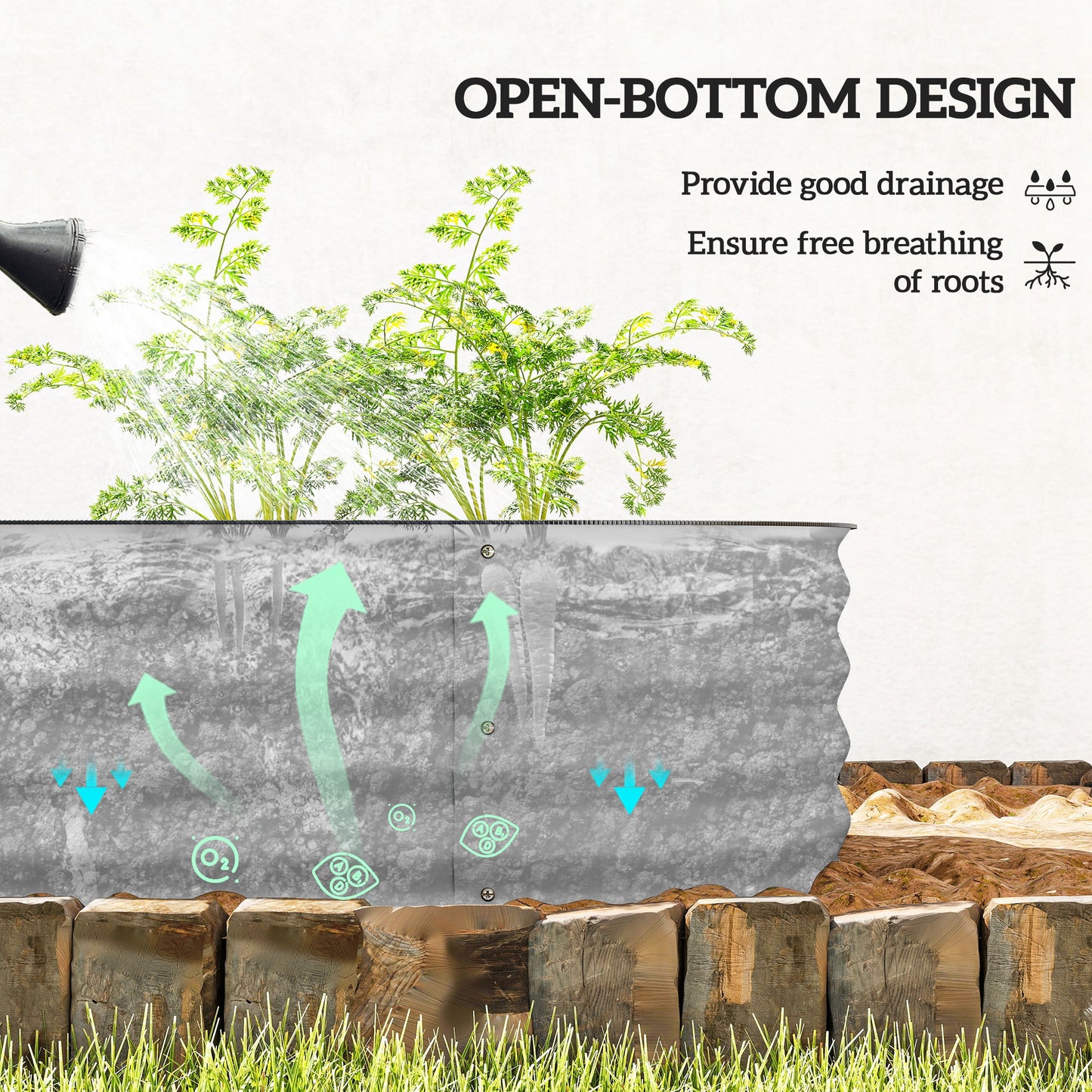 Flexible Galvanised Steel Raised Garden Bed | Safety Rubber Edging | Open Bottom | Configurable Round Oval or Oblong | 150x62x30cm | For Flowers Herbs & Succulents | Silver