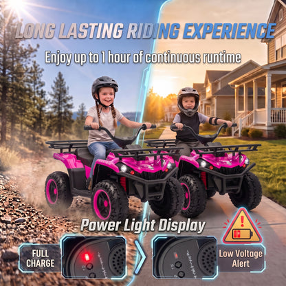 AIYAPLAY 12V Kids Electric Quad Bike | Pink Ride-On ATV with Dual Motors & Soft Start | Forward/Reverse, Music & Storage Racks | Ages 3–8 | 30kg Max