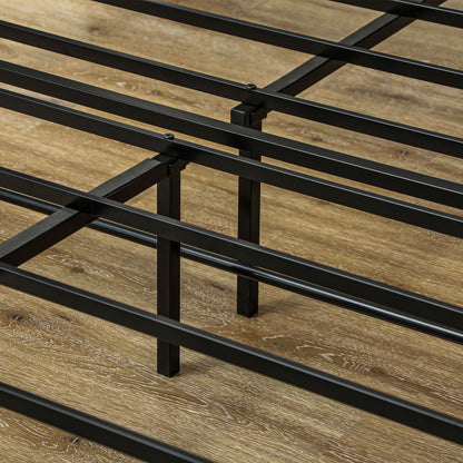 King Steel Bed Frame, with LED Lights and Headboard Shelf - Grey