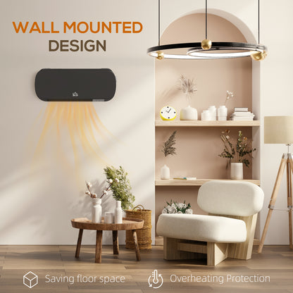 2000W Wall Mounted Ceramic Space Heater, 10-49°C Temperature, Black