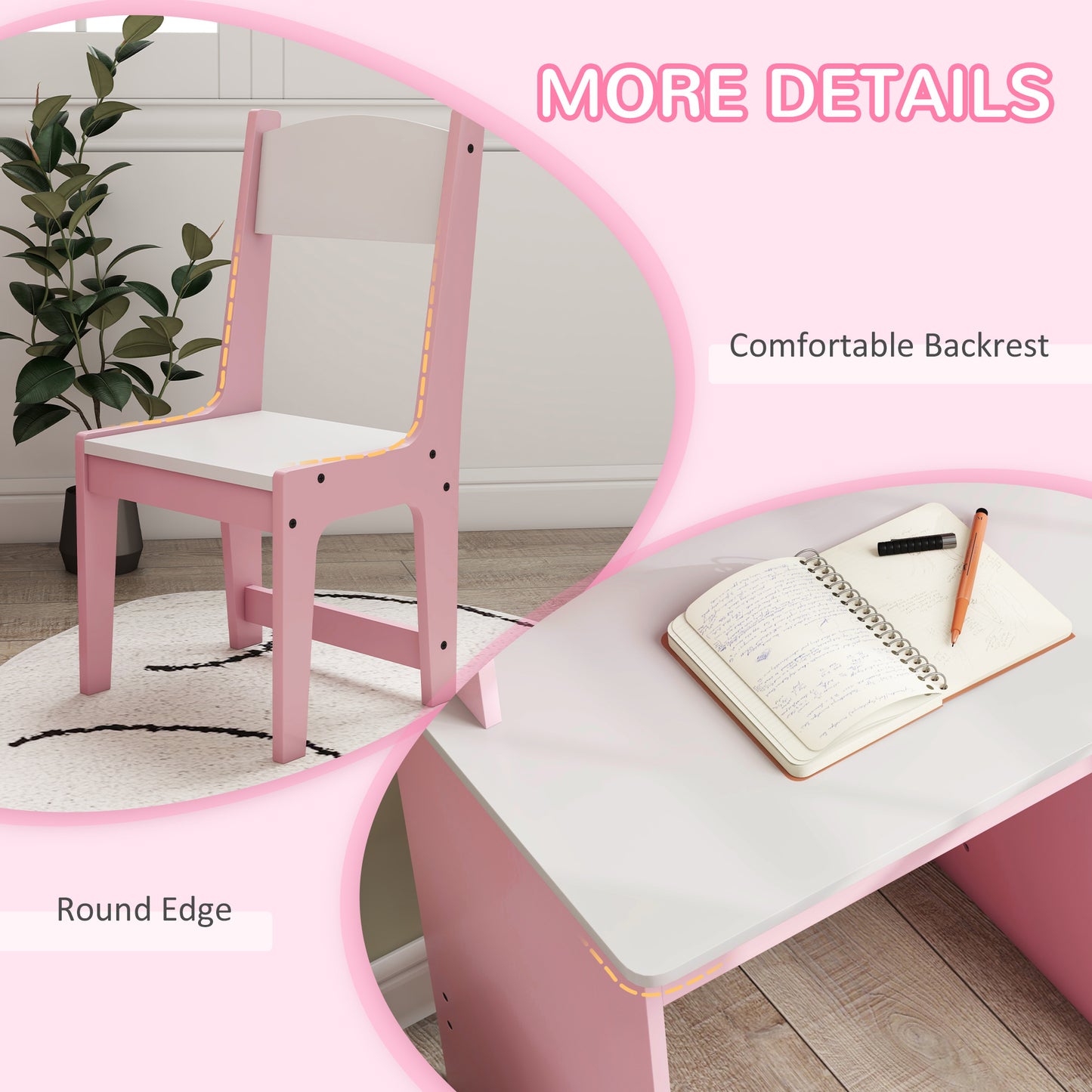 ZONEKIZ Two-Piece Kids Desk and Chair Set with Storage, for Ages 5-8 Years - Pink / Grey