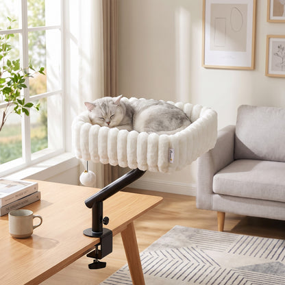 Raised Cat Window Bed | 360° Rotating Clamp-On Cat Hammock | White & Black | For Cats Under 6kg