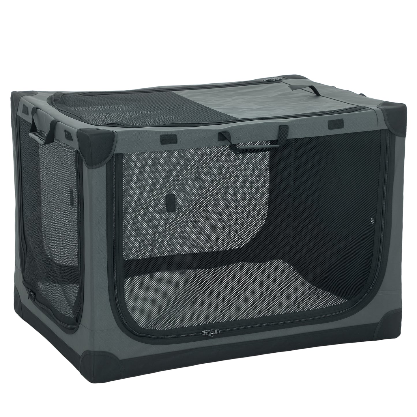 Large Soft Dog Crate | Pop-Up 8-Rod Frame | 3-Sided Mesh | Full-Zip Closure | Removable Washable Pad | Folds to 64 x 27 x 25cm | Dogs up to 30kg | Army Green