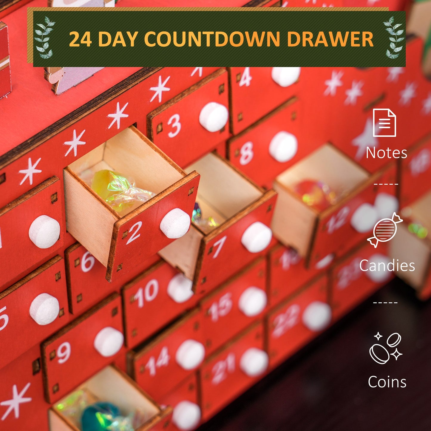 24-Drawer Reusable Every Year Santa Sleigh Christmas Advent Calendar