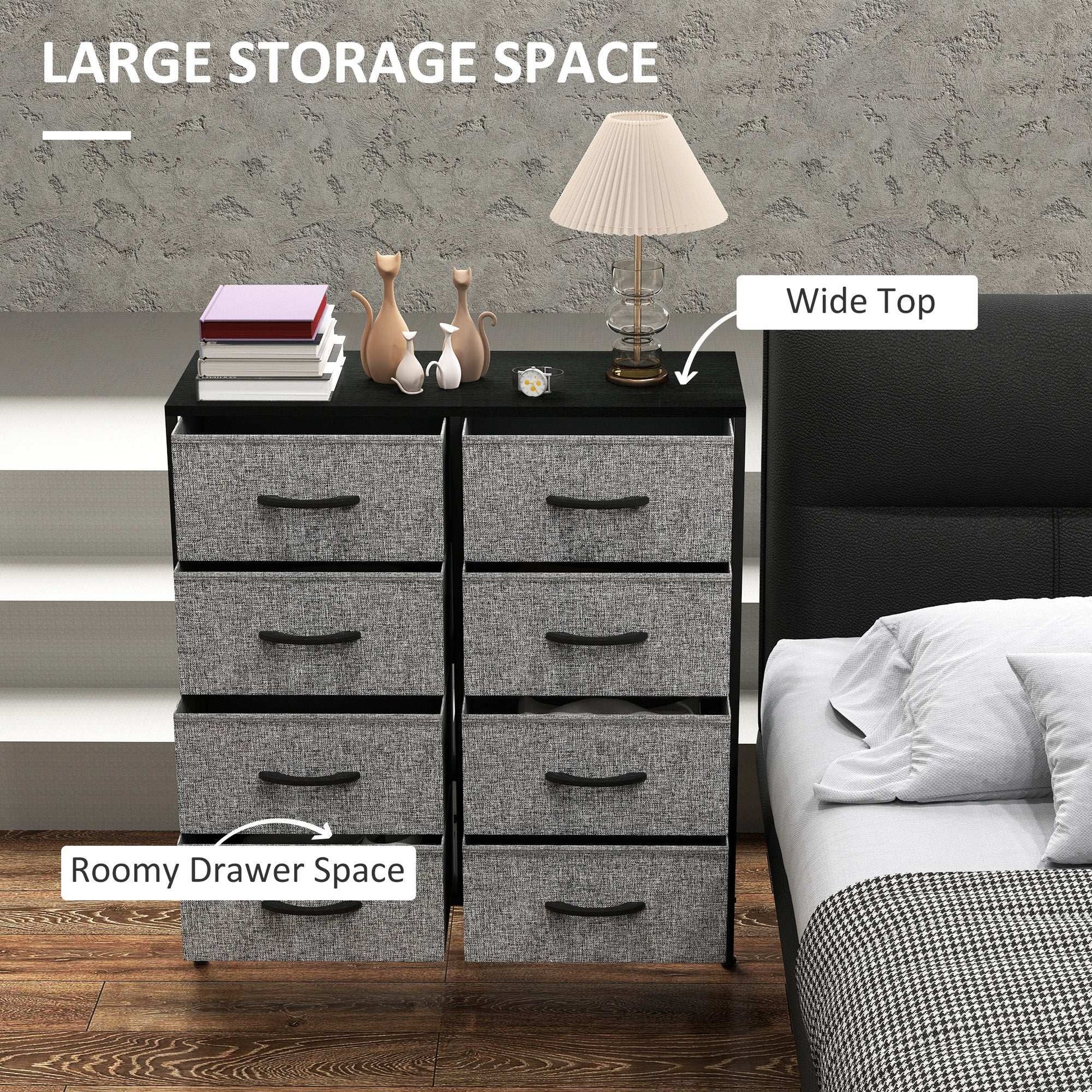 Fabric Chest of Drawers, Storage Bedroom Dresser with 8 Fabric Drawers, Steel Frame and Wooden Top for Nursery, Living Room, Hallway, Black