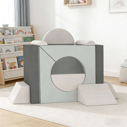 AIYAPLAY Kids Play Sofa, 12 Pieces Foam Modular Soft Play Set for Playroom, Children Convertible Sofa for Boys and Girls, Grey