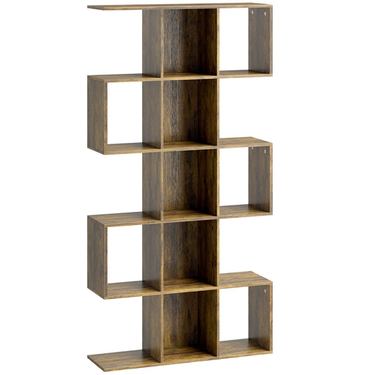 5-Tier S-Shaped Bookcase | 15 Compartments | Rustic Brown | 80 x 157.5 cm