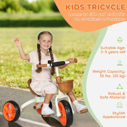 Kids Trike, Toddler Tricycle with Front Basket and EVA Wheels for Ages 2-5 Years, Indoor Outdoor for Boys Girls, Orange / Green