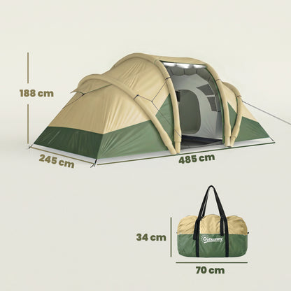 Inflatable Tent | 2 Bedrooms | 4 Person | 5-Min Setup | 3000mm Waterproof | Level 4 Wind | Awning | Carry Bag | Green