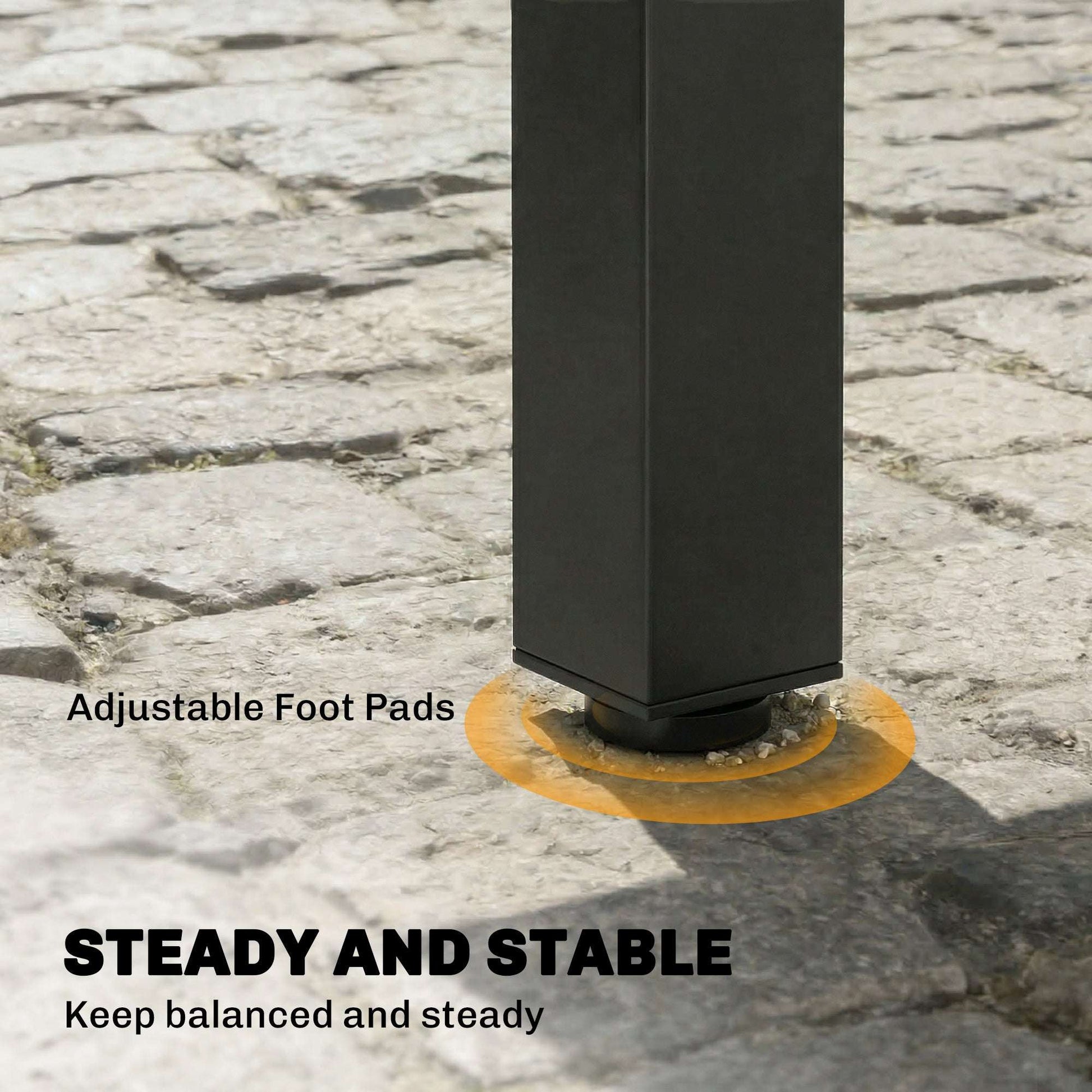 Expandable Acacia Wood Garden Dining Table | Black Powder-Coated Steel Frame | Extends 80-120cm | Adjustable Foot Pads | 50kg Capacity | No Assembly Required | 120x70x75cm | Natural & Black
