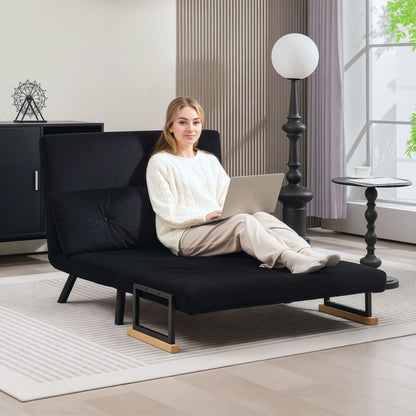 4-in-1 Velvet-Feel Double Sofa Bed, with Pillows - Black