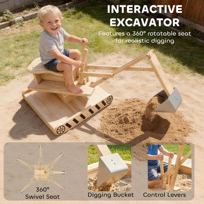 Wooden Sand Pit with Digger & 360° Swivel Seat – 200kg Sand Capacity, Fabric Liner, Solid Fir Wood, For Garden, Ages 3–6