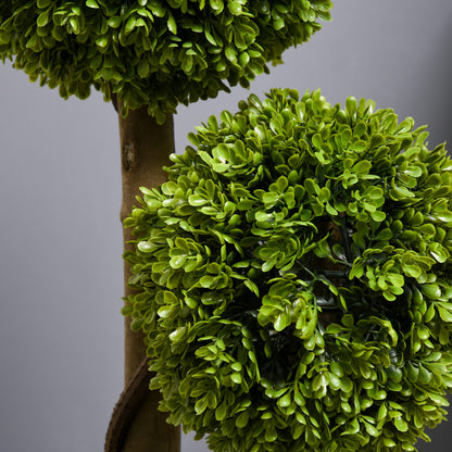 Set of 2 Artificial Boxwood Ball Topiary Trees | 3-Ball Design | 90cm | Dark Green