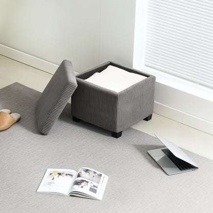 Storage Ottoman Bench, Corduroy Footstool with Removable Lid and Legs, 40cm Storage Chest Box for Living Room, Bedroom, Hallway, Grey