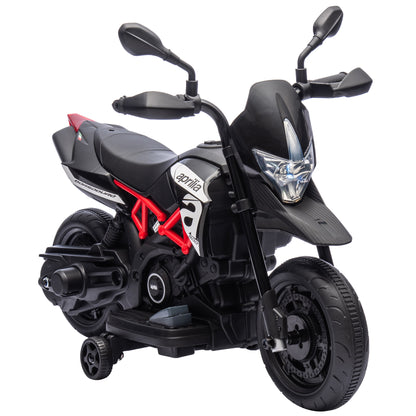 AIYAPLAY Licensed Aprilia 6V Kids Electric Motorbike | Removable Training Wheels | Headlight, Music & Horn | Forward & Reverse | Black | 18 Months–4 Years