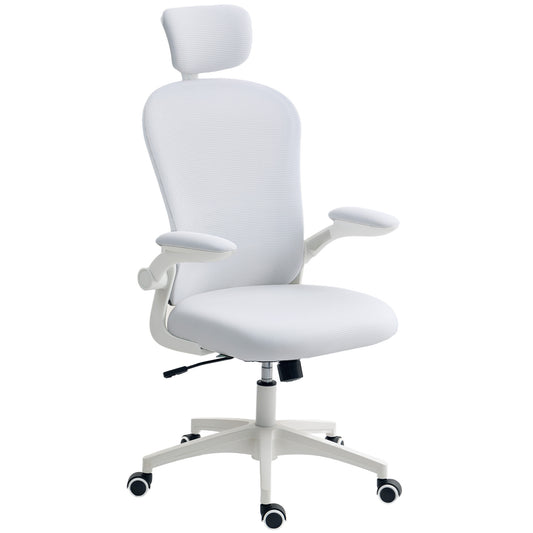 Ergonomic Mesh Office Chair | Adjustable Lumbar Support & Headrest | Flip-Up Armrests | 50x50cm Seat | Height 43-51cm | 360° Swivel | 120kg | White
