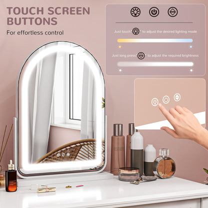 LED Vanity Mirror with Lights, 43 x 59cm Lighted Makeup Mirror with 3 Colour, 360° Rotation, Touch Screen, White