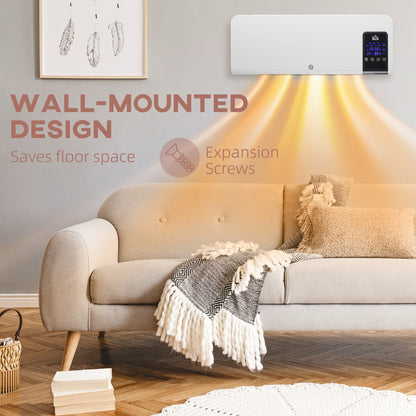 Electric Heater, 2000W Wall Mounted Space Heater with Remote Control, 2 Modes, Timer, Oscillation, Overheat Protection, Ceramic Heater for Home, White